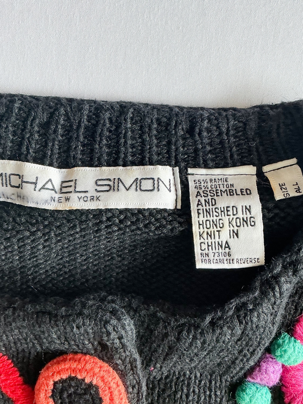 Vintage Michael Simon Embroidered Rings Black Cardigan Sweater Women One Size/Lg - Picture 2 of 12